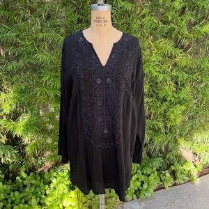 Johnny Was Black Embroidered Tunic XL